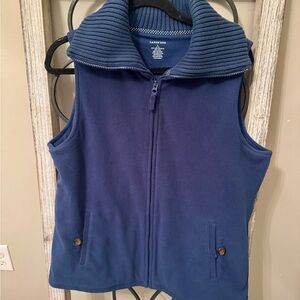 Lands' End Blue Zip‎ Up Fleece Vest with Wide Collar Size Large 14-16